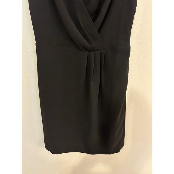 EUC Ann Taylor Black Dress Size 4P Petites Loft Bow Shoulder V Neck Pleated  $98 - Picture 3 of 9